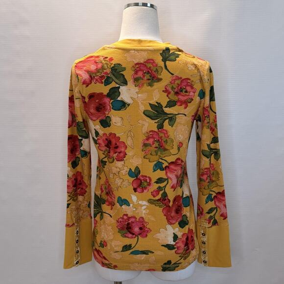Sundance Shirt Womens Large Yellow Floral Waffle Knit Long Sleeve Top Crewneck - Picture 3 of 9